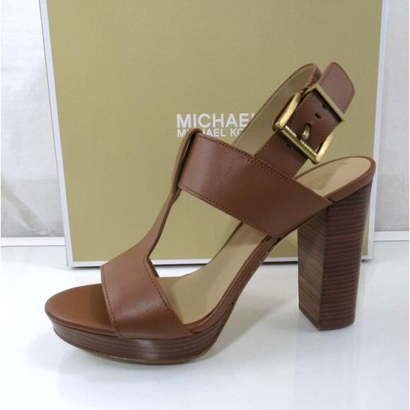 Michael Kors Becker T-Strap Platform Sandals MK Signature Luggage - Picture 2 of 5